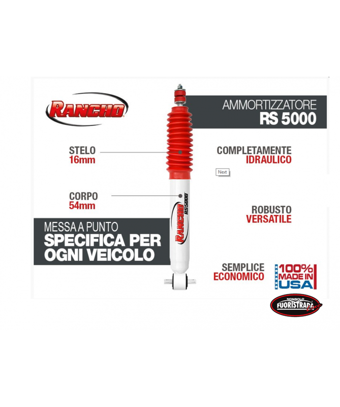 AMMORTIZZATORE RANCHO 5000 PER JEEP WRANGLER TJ ANTERIORE AMMORTIZZATORE RANCHO 5000 PER JEEP WRANGLER TJ ANTERIORE
