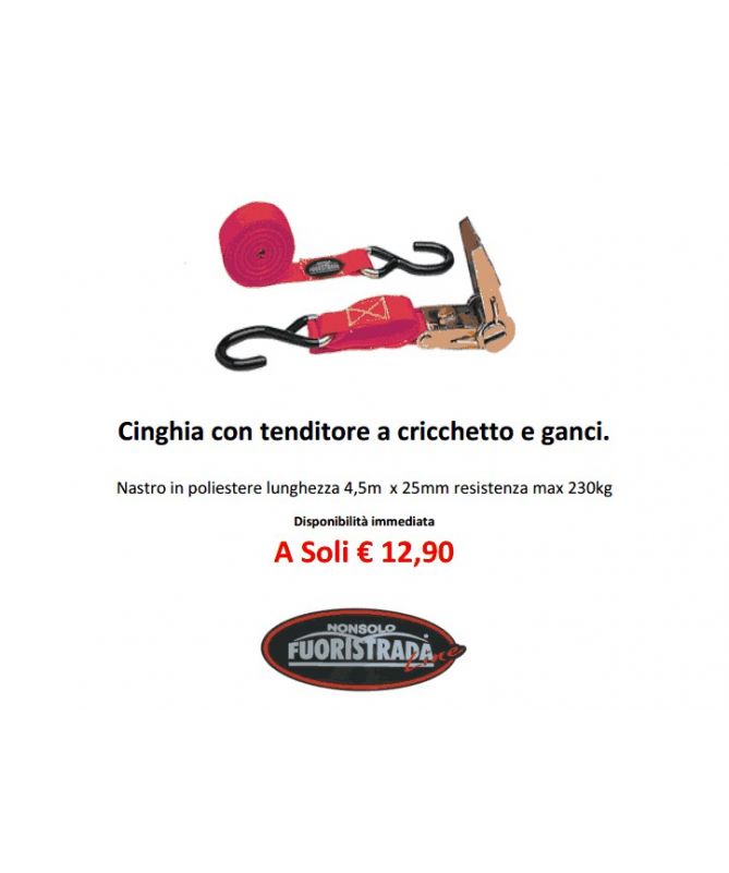 Cinghia con tenditore a cricchetto e ganci.